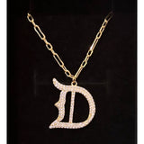 Pave Gothic Initial This Paperclip Necklace