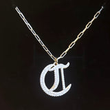 Pave Gothic Initial This Paperclip Necklace