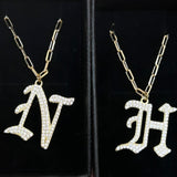 Pave Gothic Initial This Paperclip Necklace