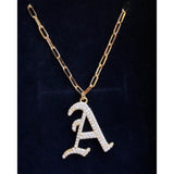 Pave Gothic Initial This Paperclip Necklace