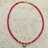 Red Jade Grey Diamonds Eye Necklace
