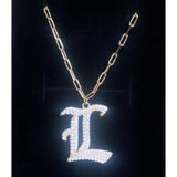Pave Gothic Initial This Paperclip Necklace