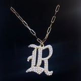 Pave Gothic Initial This Paperclip Necklace