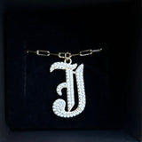 Pave Gothic Initial This Paperclip Necklace