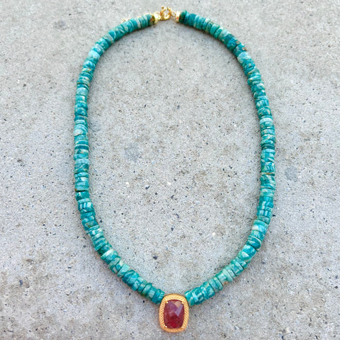 Emma Aqua Opal & Strawberry Quartz Necklace