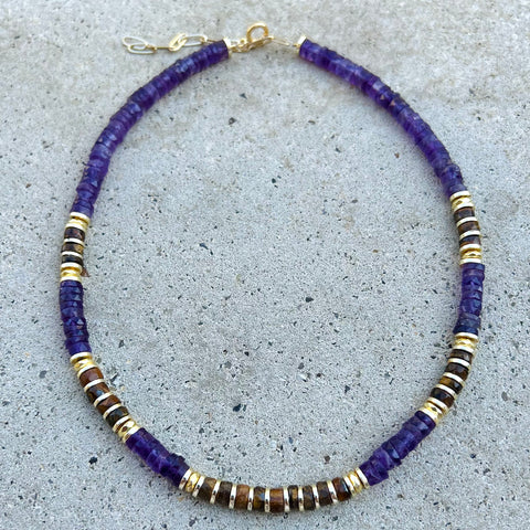 Greta Amethyst & Tiger Eye Beaded Necklace