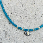 Hot Blue Jade Grey Diamonds Eye Necklace