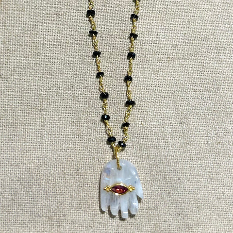 Moonstone Hamsa Tourmalines Necklace