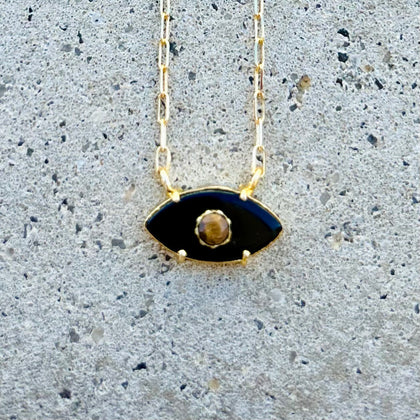 Black Onyx Tiger Eye Gem Eye Necklace