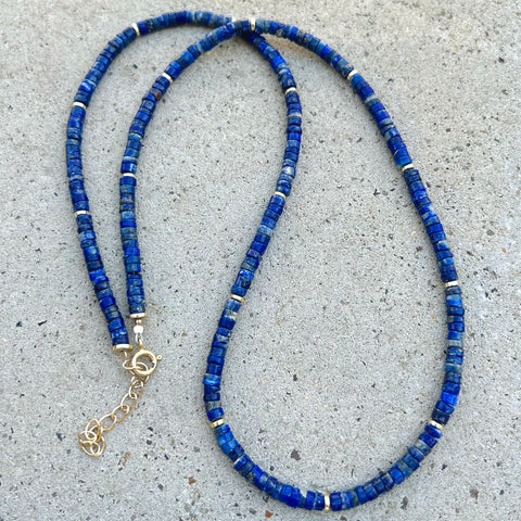 Long Lapis Heishi Beaded Necklace