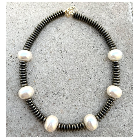 Pewter Hematite & Pearls Yael Necklace