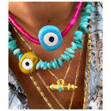 Biggie Yellow Nazar Turquoise Shell Nuggets Necklace