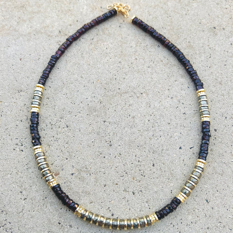 Greta Garnet & Pyrite Beaded Necklace