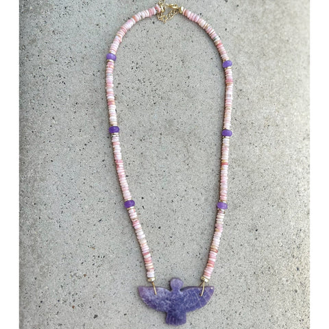 Lepidolite & Pink Opal Eagle Necklace