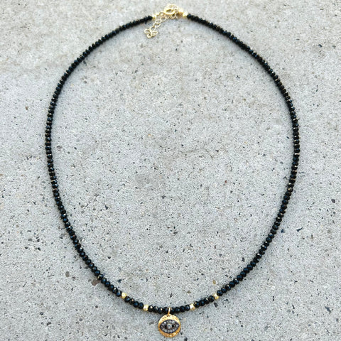 Black Spinel Grey Diamonds Evil Eye Necklace