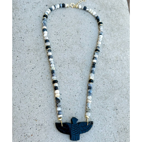 Black Onyx & Dandrit Opal Eagle Necklace