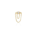Oblong with Solitaire Double Chain Stud Earring