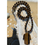 Large Tiger Eye Hamsa Long Necklace