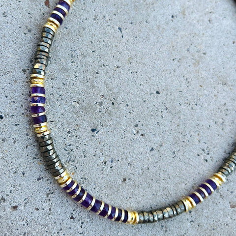 Greta Pyrite & Amethyst Beaded Necklace