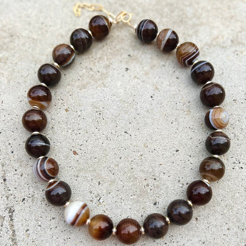 Polished Mrs Atias Brown/Beige Agate Necklace