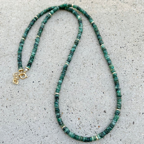 Long Emerald Heishi Beaded Necklace