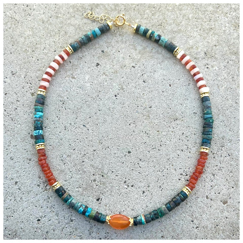 Maya Carnelian African Turquoise Beaded Necklace