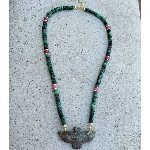Chrysocolla & Ruby Ziosite Eagle Necklace