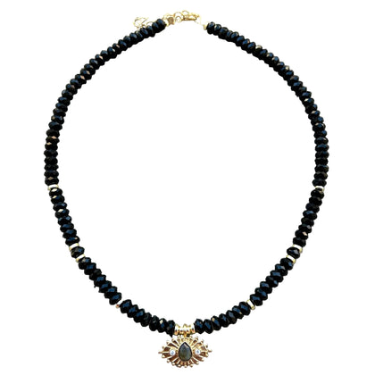 Jaipur Black Onyx Labradorite Eye Beaded Necklace
