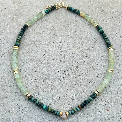 Jaipur African Turquoise & Prehnite Necklace