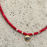 Red Jade Grey Diamonds Eye Necklace