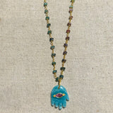 Amazonite Hamsa Tourmalines Necklace