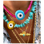 Biggie Turquoise Nazar Pink Agate Heishi Necklace