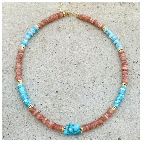 Maya Sunstone Turquoise Beaded Necklace