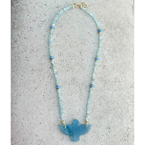 Blue Chalcedony & Aquamarine Eagle Necklace