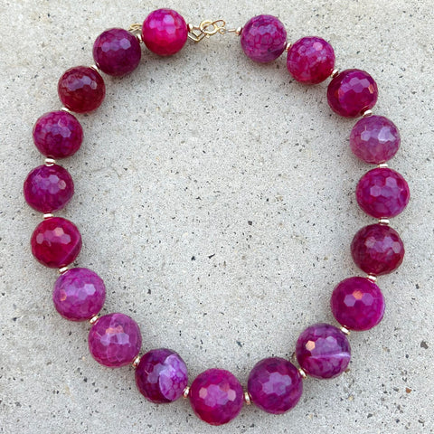 Faceted Biggie Hot Pink Agate Necklace