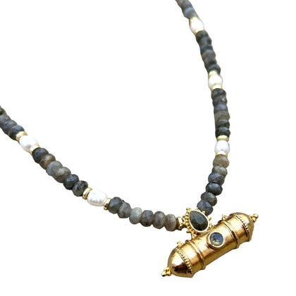 Labradorite Taweez Beaded Necklace