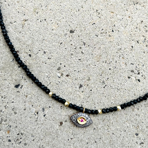 Black Spinel Grey Diamonds Eye Necklace