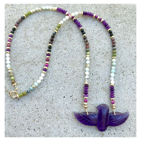 Amethyst Eagle Mix 2 Beaded Necklace