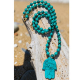 Large Turquoise Hamsa Long Necklace