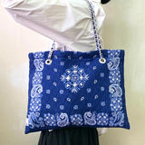 Blue Grey Bandana Tote Bag