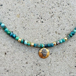 African Turquoise Grey Diamonds Hamsa Necklace