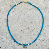 Hot Blue Jade Grey Diamonds Eye Necklace