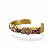 Round Amethyst Strawberry Quartz Mosaic Cuff
