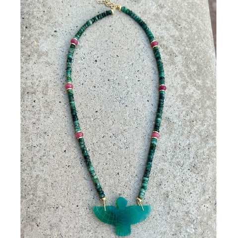 Green Onyx & Emerald Eagle Necklace