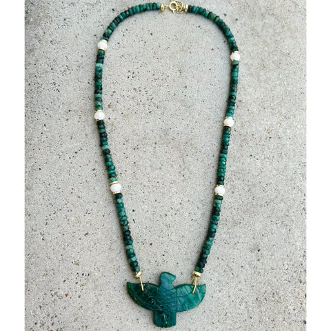 Green Jade & Emerald Eagle Necklace