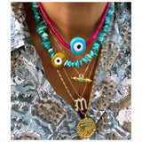 Biggie Turquoise Nazar Pink Agate Heishi Necklace