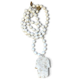 Large Moonstone Hamsa Long Necklace
