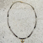 Smokey Quartz Grey Diamonds Hamsa Necklace
