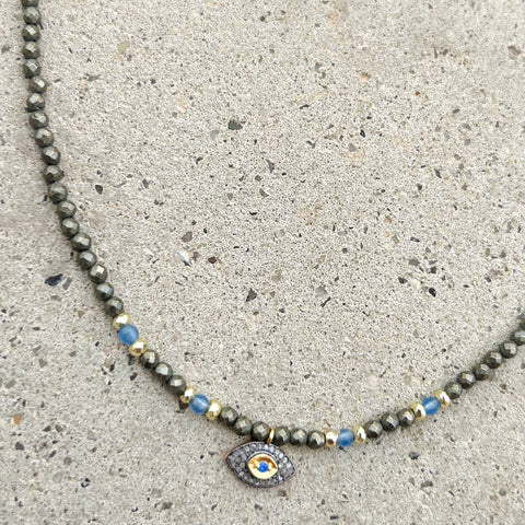 Pyrite Grey Diamonds Eye Necklace