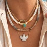 White Agate Eagle Pave Necklace